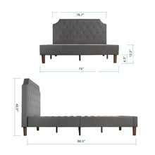 Load image into Gallery viewer, King size Upholstered Platform Bed with Grey Fabric Tufted Linen Headboard