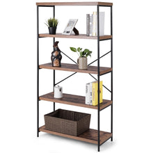Load image into Gallery viewer, Industrial Metal Wood 5-Tier Bookcase Storage Rack Book Shelf