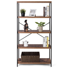 Load image into Gallery viewer, Industrial Metal Wood 5-Tier Bookcase Storage Rack Book Shelf