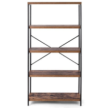 Load image into Gallery viewer, Industrial Metal Wood 5-Tier Bookcase Storage Rack Book Shelf