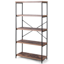 Load image into Gallery viewer, Industrial Metal Wood 5-Tier Bookcase Storage Rack Book Shelf