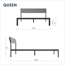 Load image into Gallery viewer, Queen Size Grey Soft Fabric Metal Headboard Platform Bed Wooden Slats