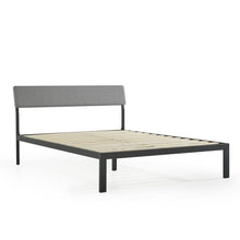 Load image into Gallery viewer, Queen Size Grey Soft Fabric Metal Headboard Platform Bed Wooden Slats