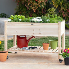 Load image into Gallery viewer, Solid Wood Locking Wheels Raised Mobile Garden Wood Planter Elevated Planter