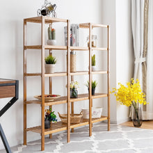 Load image into Gallery viewer, Bamboo Wood 4-Shelf Bookcase Plant Stand Shelving Unit