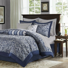 Load image into Gallery viewer, King size 12-piece Reversible Cotton Comforter Set in Navy Blue and White