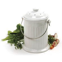 Load image into Gallery viewer, White Ceramic Compost Keeper/Bin with Odor Preventing Charcoal Filter