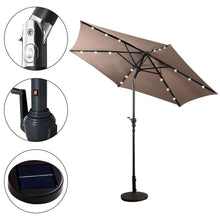 Load image into Gallery viewer, Tan 9-Ft Patio Umbrella with Steel Pole Crank Tilt and Solar LED Lights