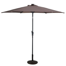 Load image into Gallery viewer, Tan 9-Ft Patio Umbrella with Steel Pole Crank Tilt and Solar LED Lights