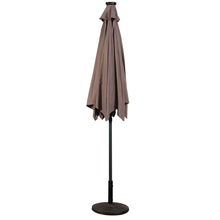 Load image into Gallery viewer, Tan 9-Ft Patio Umbrella with Steel Pole Crank Tilt and Solar LED Lights