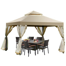 Load image into Gallery viewer, 10 x 10 Ft Outdoor Gazebo with Tan Brown Polyester Canopy and Mesh Side Walls
