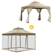 Load image into Gallery viewer, 10 x 10 Ft Outdoor Gazebo with Tan Brown Polyester Canopy and Mesh Side Walls