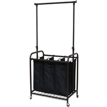 Load image into Gallery viewer, Bronze Black 3-Bag Laundry Sorter Hamper with Adjustable Clothes Hanging Bar