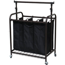 Load image into Gallery viewer, Bronze Black 3-Bag Laundry Sorter Hamper with Adjustable Clothes Hanging Bar