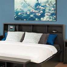 Load image into Gallery viewer, King size Bookcase Headboard in Washed Black Wood Finish