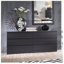 Load image into Gallery viewer, Modern 6 Drawer Double Dresser in Black Woodgrain Finish