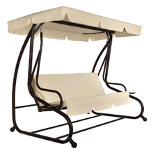 Load image into Gallery viewer, Outdoor 3-Seat Canopy Swing with Beige Cushions for Patio Deck or Porch