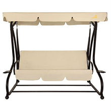 Load image into Gallery viewer, Outdoor 3-Seat Canopy Swing with Beige Cushions for Patio Deck or Porch