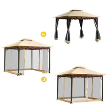 Load image into Gallery viewer, 10 x 10 Ft Outdoor Gazebo with Taupe Brown Vented Canopy and Mesh Side Walls