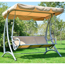 Load image into Gallery viewer, Sturdy 3-Person Outdoor Patio Porch Canopy Swing in Sand Color