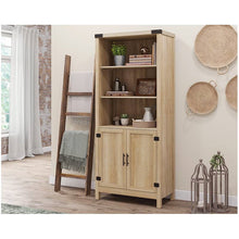 Load image into Gallery viewer, FarmHome Oak 3 Adjustable Shelves Entryway Bookcase Storage Cabinet