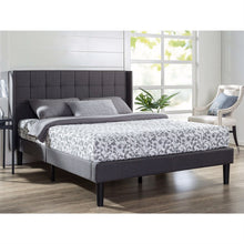 Load image into Gallery viewer, Queen size Grey Wingback Upholstered Platform Bed