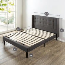 Load image into Gallery viewer, Queen size Grey Wingback Upholstered Platform Bed