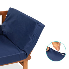 Load image into Gallery viewer, Navy Blue Outdoor Acacia Wood Convertible Sofa Futon with 4 Removable Pillows