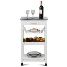 Load image into Gallery viewer, White Kitchen Cart with Storage Drawer and Stainless Steel Top