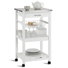 Load image into Gallery viewer, White Kitchen Cart with Storage Drawer and Stainless Steel Top