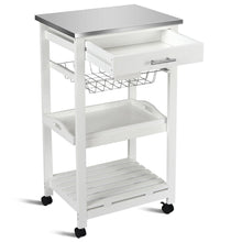 Load image into Gallery viewer, White Kitchen Cart with Storage Drawer and Stainless Steel Top