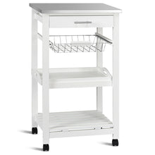 Load image into Gallery viewer, White Kitchen Cart with Storage Drawer and Stainless Steel Top