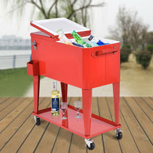 Load image into Gallery viewer, 80 Quart Red Sturdy Rolling Steel Construction Cooler