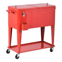 Load image into Gallery viewer, 80 Quart Red Sturdy Rolling Steel Construction Cooler