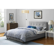 Load image into Gallery viewer, Full size Grey Padded Linen Upholstered Platform Bed with Headboard