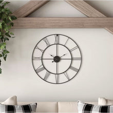 Load image into Gallery viewer, Round 24-inch Metal Wall Clock with Roman Numerals