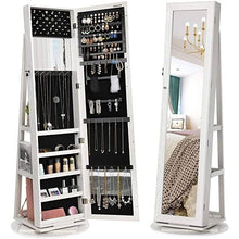 Load image into Gallery viewer, 360 Degree Swivel White Wash Full Length Mirror Locking Jewelry Armoire
