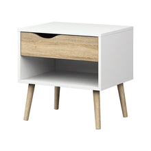 Load image into Gallery viewer, Modern Mid Century Style End Table Nightstand in White & Oak Finish