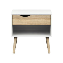 Load image into Gallery viewer, Modern Mid Century Style End Table Nightstand in White & Oak Finish