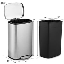 Load image into Gallery viewer, 13-Gallon Modern Stainless Steel Kitchen Trash Can with Foot Step Pedal Design