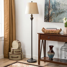 Load image into Gallery viewer, 3-Piece Floor Lamp and Table Desk Lamp Set in Black with Light Gold Drum Shades