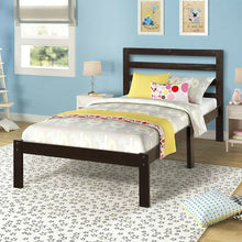 Load image into Gallery viewer, Twin size Wood Platform Bed Frame with Headboard in Espresso