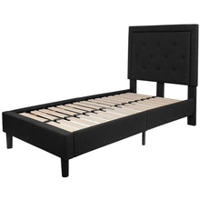 Load image into Gallery viewer, Twin Black Fabric Upholstered Platform Bed Frame with Tufted Headboard