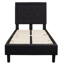 Load image into Gallery viewer, Twin Black Fabric Upholstered Platform Bed Frame with Tufted Headboard