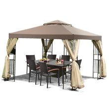 Load image into Gallery viewer, 10 x 10 Ft Outdoor Patio Gazebo with Taupe Brown Canopy and Mesh Sidewalls