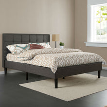 Load image into Gallery viewer, Queen size Dark Grey Upholstered Platform Bed Frame with Headboard