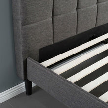 Load image into Gallery viewer, Queen size Dark Grey Upholstered Platform Bed Frame with Headboard