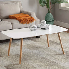 Load image into Gallery viewer, White Top Mid-Century Coffee Table with Solid Wood Legs