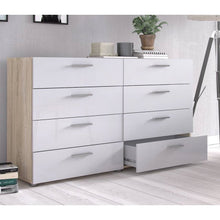Load image into Gallery viewer, White Modern Bedroom 8-Drawer Double Dresser with Oak Finish Sides and Top