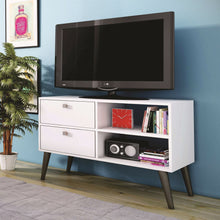 Load image into Gallery viewer, White Grey Wood Modern Classic Mid-Century Style TV Stand Entertainment Center